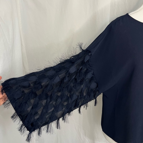 H&M Classy Feminine Summer Feather Shoulder Dark Blue See-Through Blouse - Picture 10 of 10